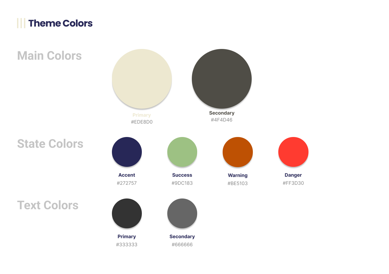 I created three themes main, light, and dark using Beige as the main color. Beige symbolizes simplicity, calmness, and neutrality, perfectly reflecting the image of Prism. It is also a trending color, making it both relevant and visually appealing.